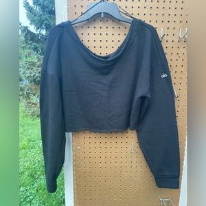Black oversized off the shoulder cropped sweatshirt alo yoga size medium